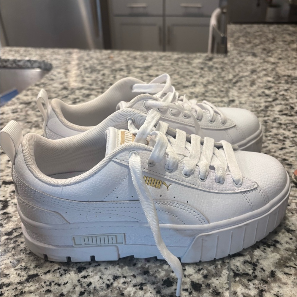 Puma White Platform Sneakers with Chunky Sole